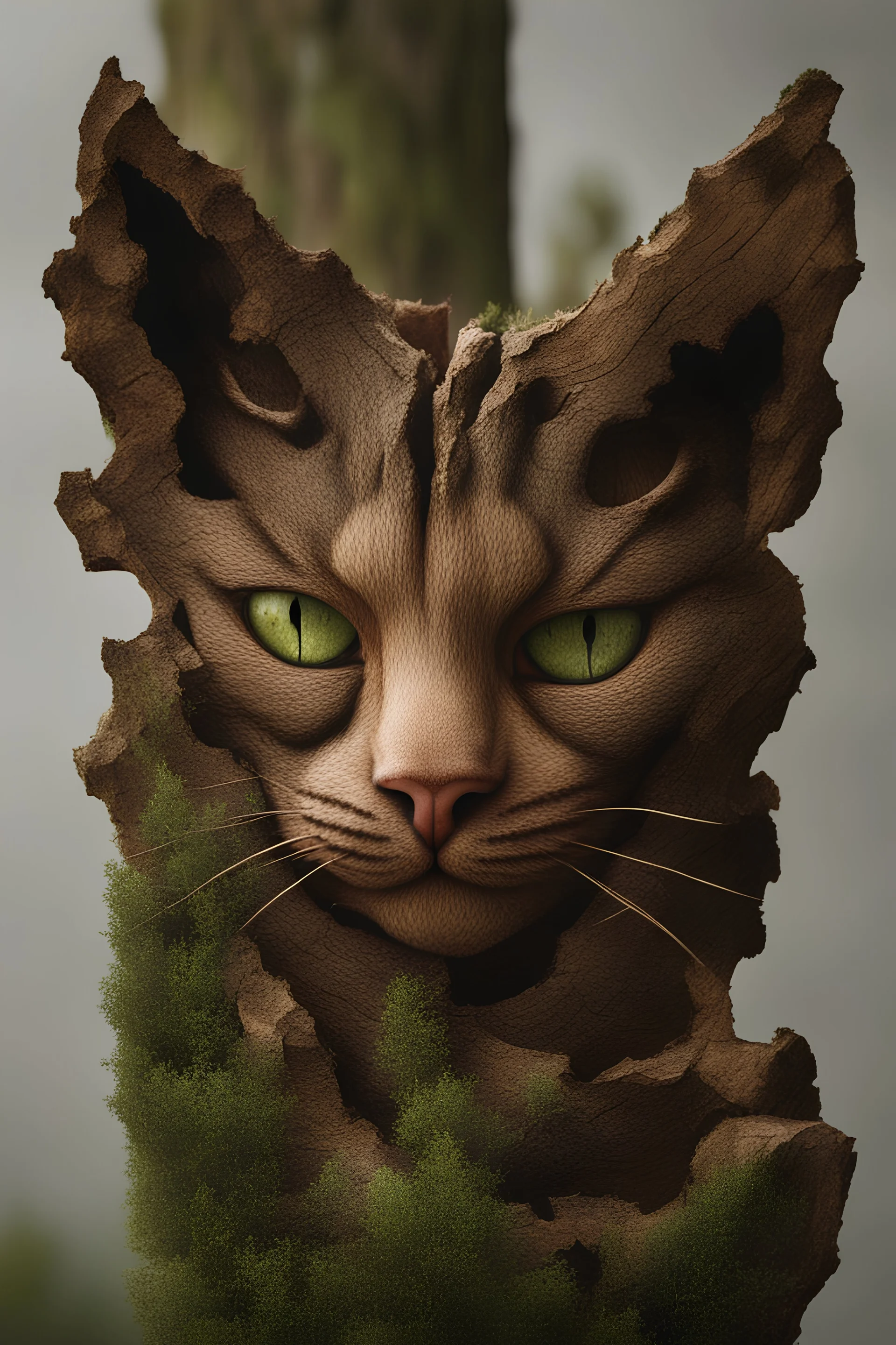 cat Head fused with tree trunk