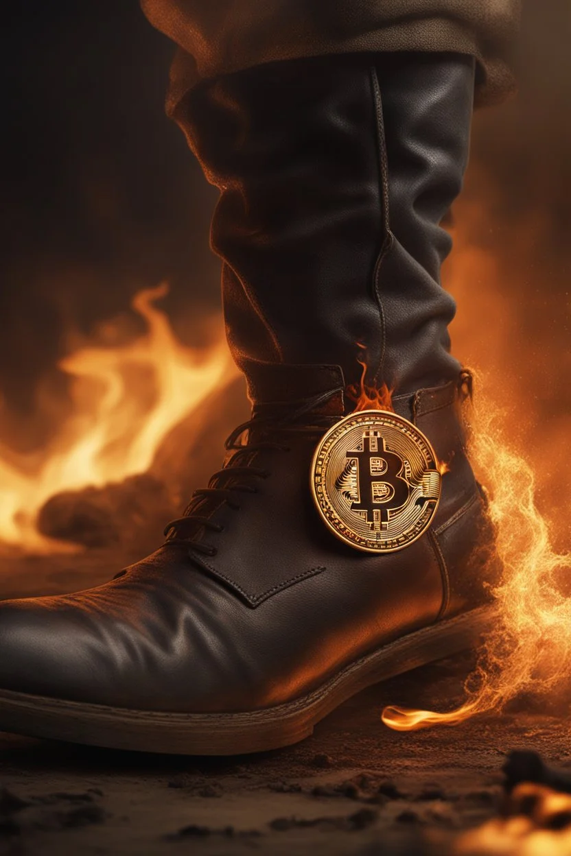 A Bitcoin logo is burned into the skin of a man's leg calve by an old branding iron, the kind that was used for animals. It's dramatic and happended in the moment, close view. It is still hot and steam can be seen from the burn mark. Hyper realistic photorealistic painting, dramatic, ultra detailed, cinematic lighting,