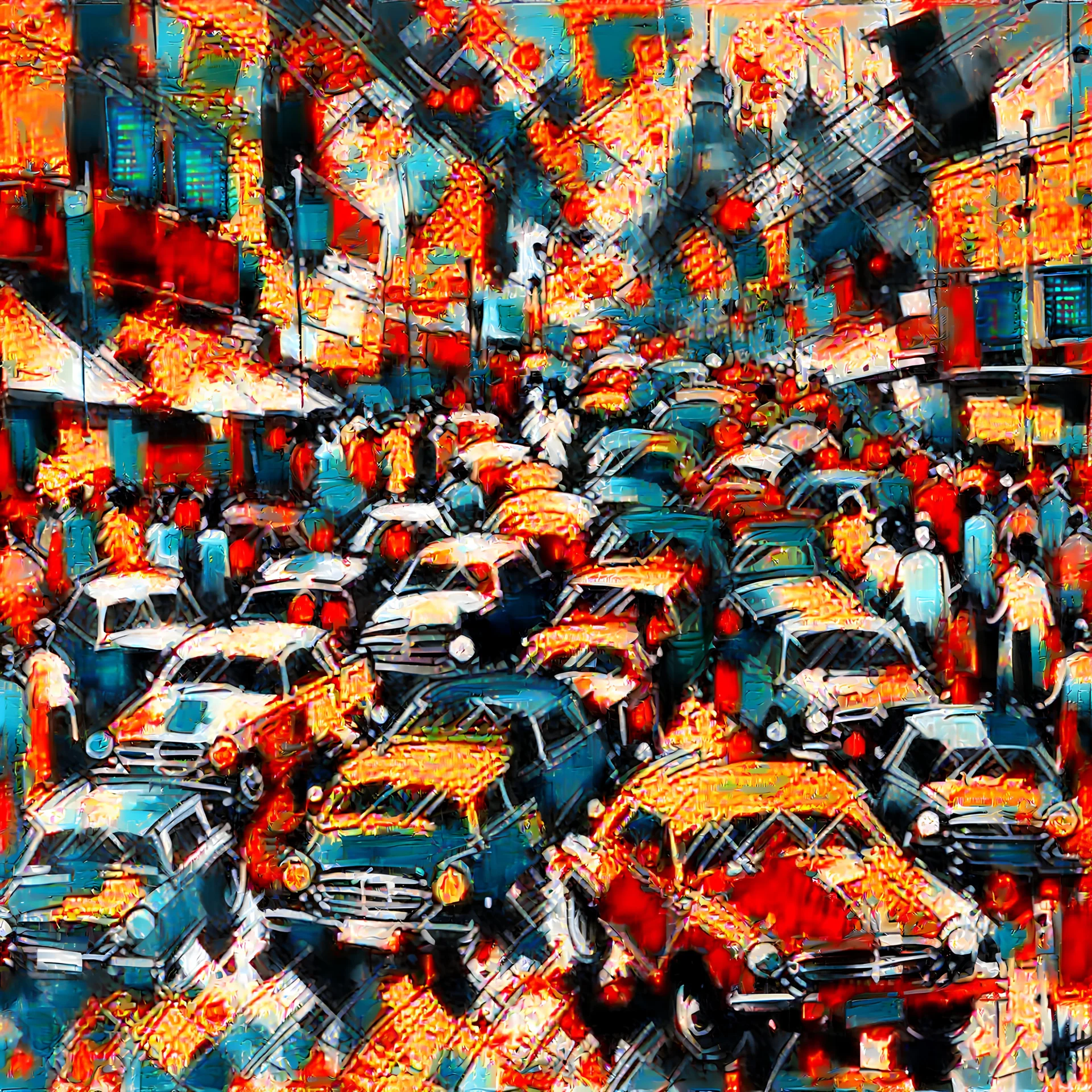 Abstract painting a crowd traffic modern vehicles