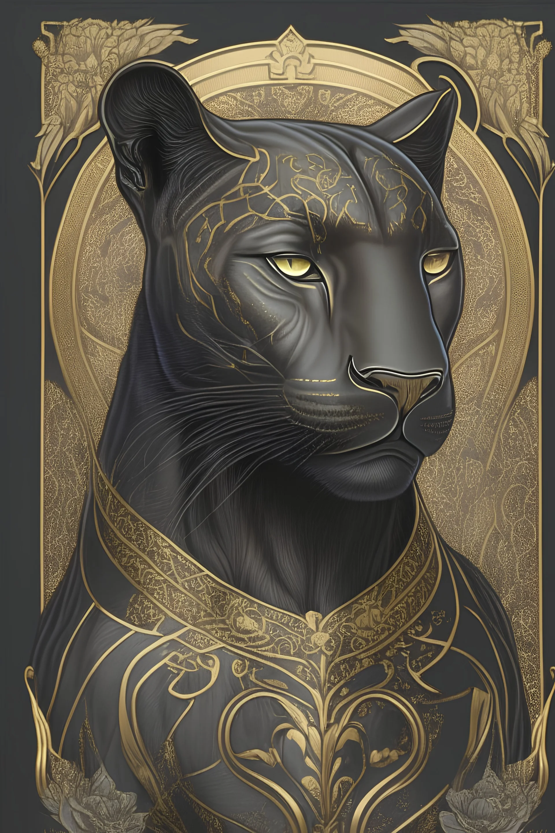 portrait d'un animal panthère noire en judogi en style art nouveau avec dorure