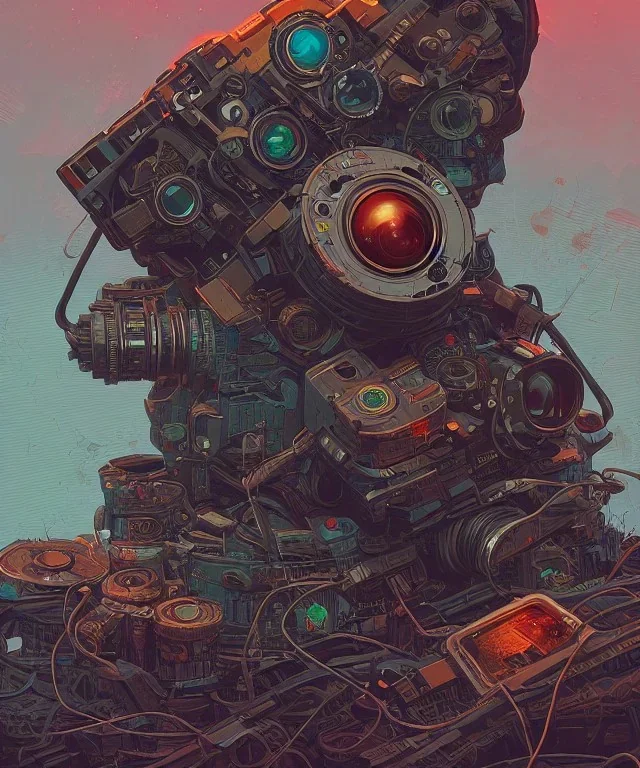 Camera. concept art, hyper detailed, dan mumford, kilian eng, post-apocalyptic, oil on canvas