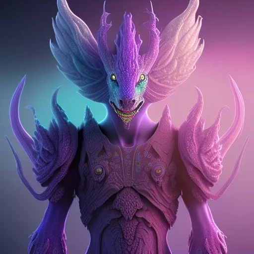 purple mythical creature in galaxy, teal and purple smoke, detailed, realistic, 4k