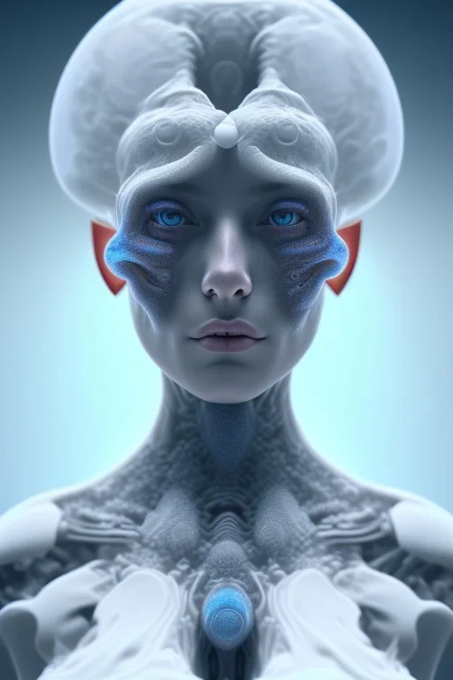 portrait full human body, meditation, beautiful eye, universe, fourth dimension, fractal, realistic, 8k, high quality, extreme detail, symmetrical nose, white hair.