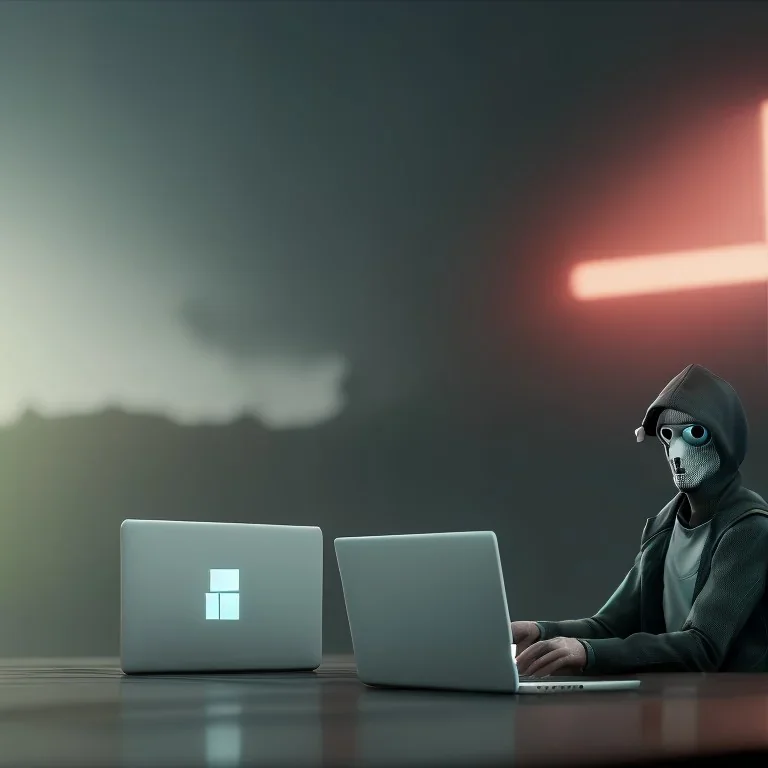 Hacker sitting at laptop, award winning photograph