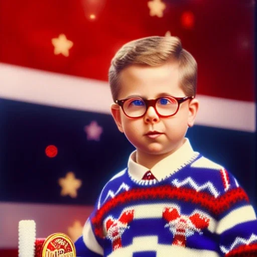 ralphie peter billingsley glasses, chubby boy in argyle sweater holding a bar of red soap