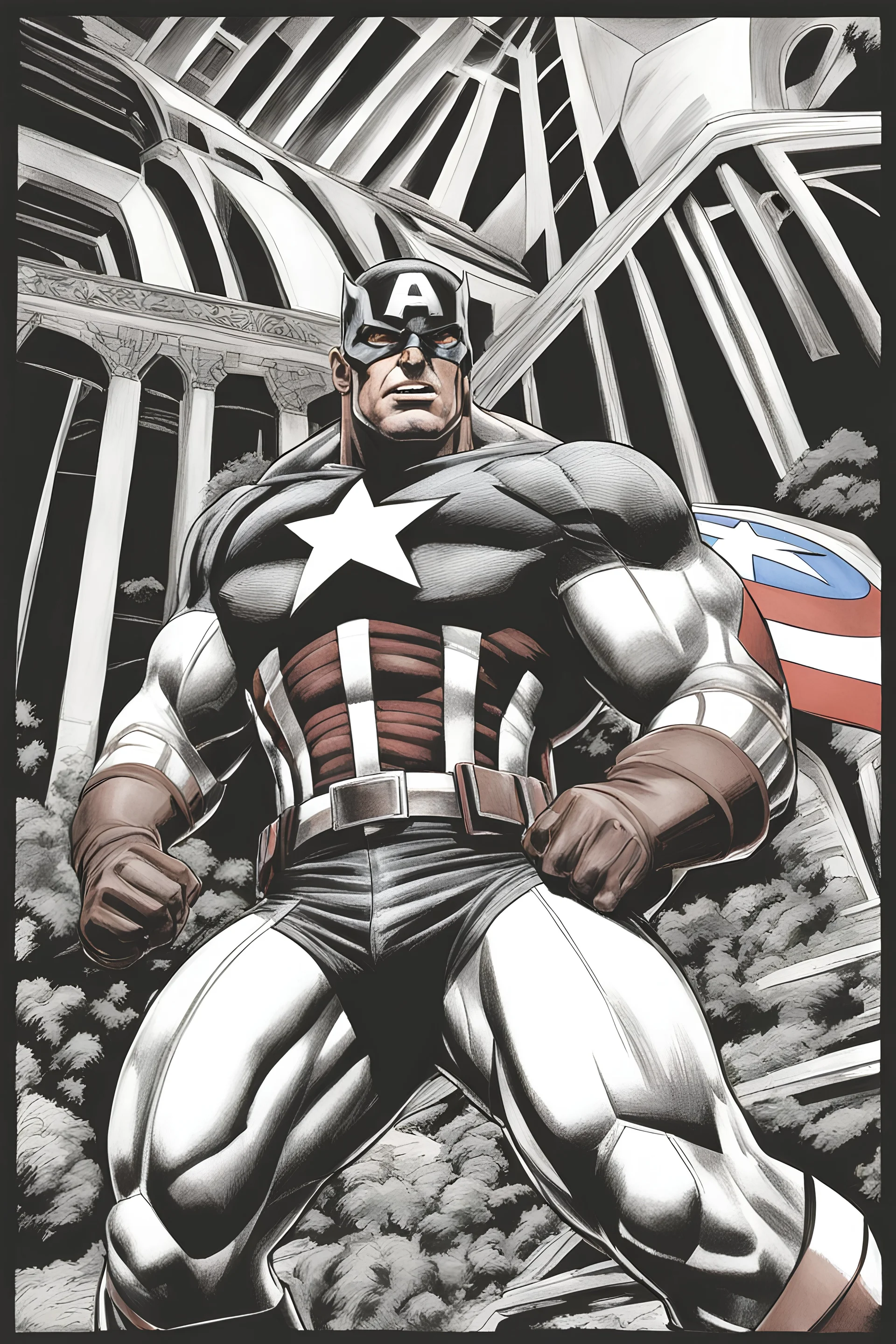 sketch of captain America in hulk body in the style of Alex Ross