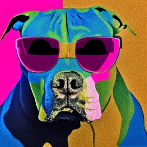 expressionism Portrait of a pitbull wearing sunglasses