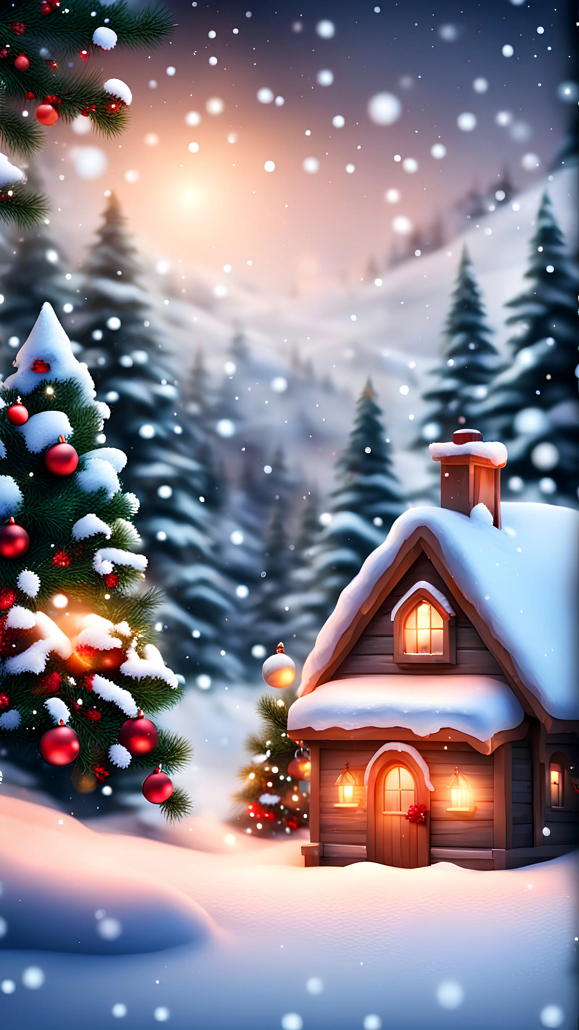 Christmas background for mobile, realistic, 4K, snow, christmas villige