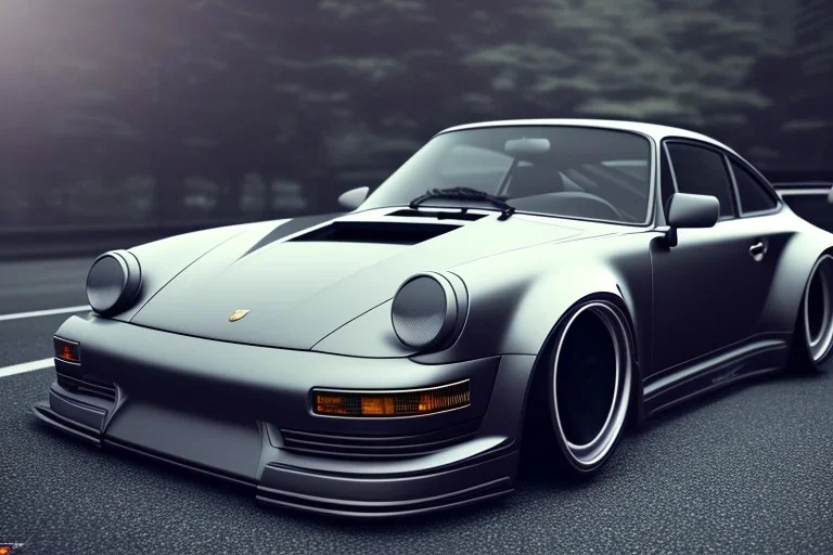 a dark Porsche carrera 964, wide-body, pandem, rocket bunny, carbon fibre, drift car, jdm wheels and rims, ultra realistic,concept art,in tokyo