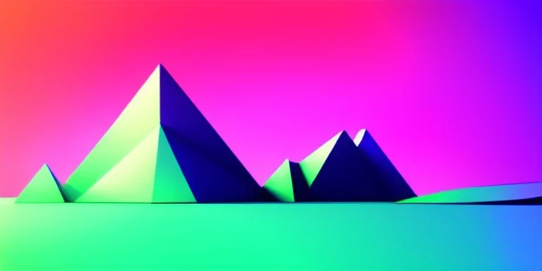 3d rendering. Abstract futuristic neon background. Fantastic landscape with glowing geometric triangular frame and mountains