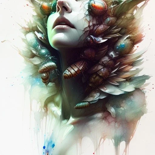  insects nest, face, 3D, leaning pose, watercolor illustration by <agnes cecile> <Yoji Shinkawa>,