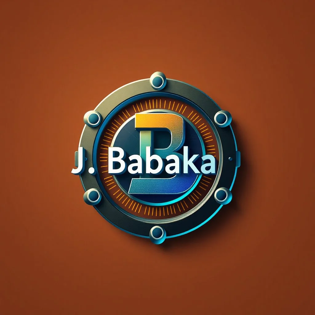 create a logo for me "J. Babakan" .i am an ai programmer artist i want a 3d graphical Logo ,ai ,code, flow charts blended at background