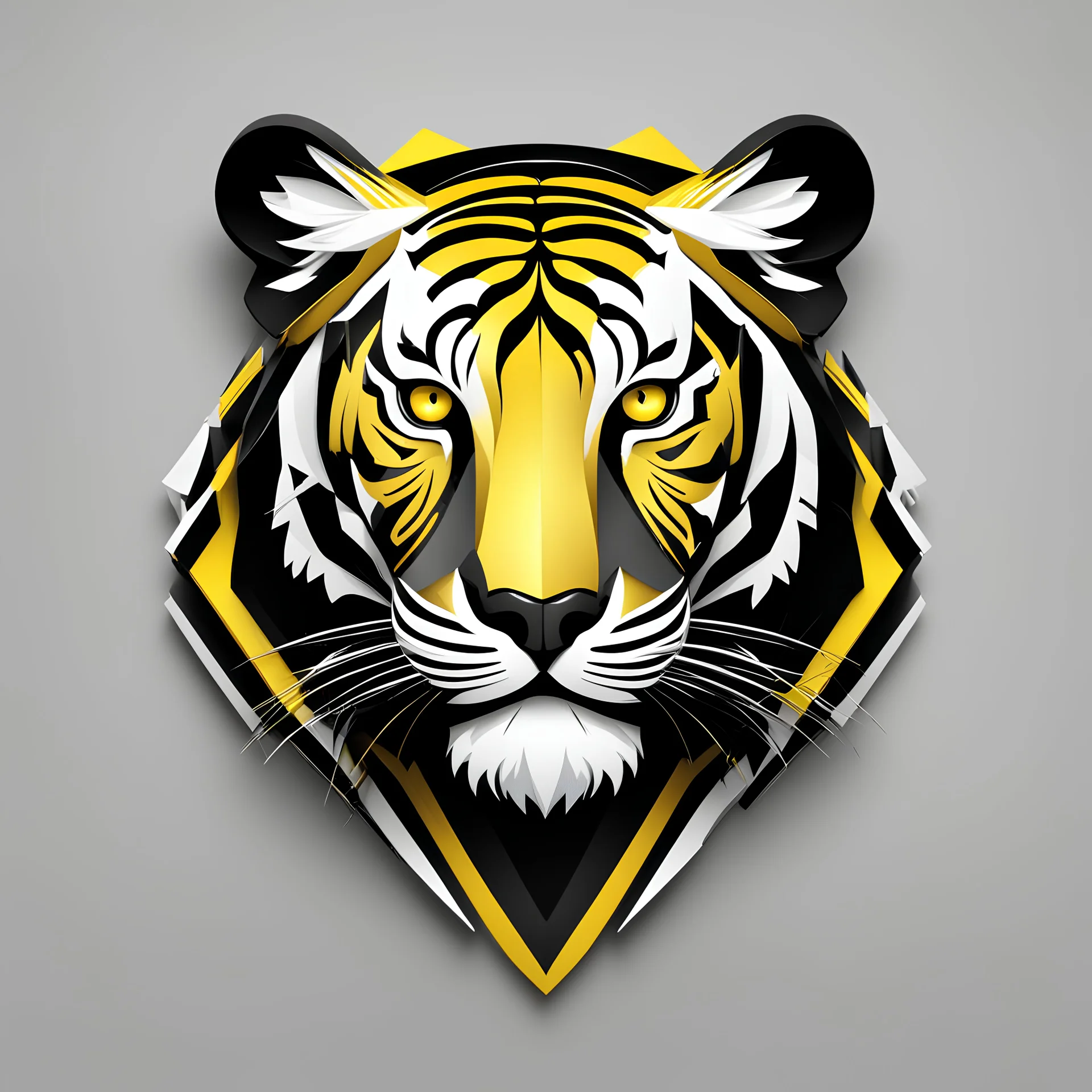 Front logo. 3D. Black, yellow and white palette tiger in artistic style, minimalist