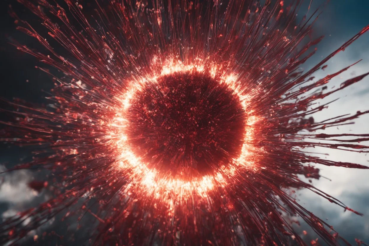 Atomic explosion, made of red vine, ULTRA REALISTIC, details, intricate detail, professional lighting, film lighting, 35mm, anamorphic, lightroom, cinematography, bokeh, lens flare, film grain, hdr10, 8k, Roger Deakins, incredibly detailed, reflect, sharpen