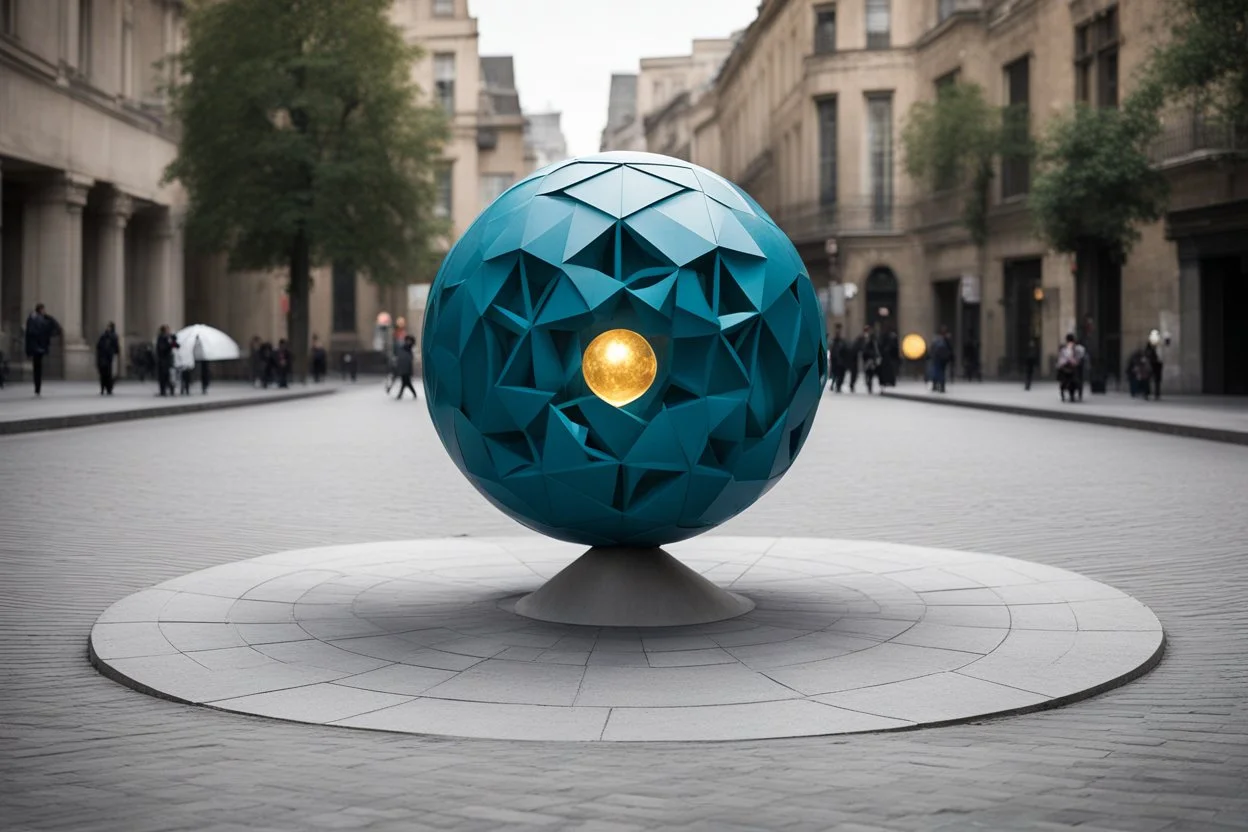 статуя на улице, Шар как атом/молекула: Сделать поверхность шара похожей на модель атома или молекулы, используя геометрические формы, светящиеся элементы или проекцию. . Для этого можно использовать различные геометрические формы, такие как круги, треугольники, шестиугольники и т. д., чтобы создать абстрактное изображение структуры атома или молекулы. Кроме того, возможно использование светящихся элементов, чтобы придать статуе особую магическую атмосферу и привлечь внимание прохожих ночью.