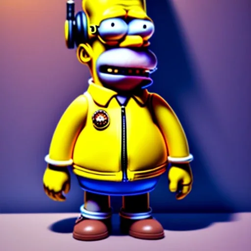 Homer Simpson toddler, steampunk headphone, sunglass, gangsta neckless, full body, yellow puffer jacket, tokio background, dramatic lighting, hyper realistic, unreal engine 5, 16k