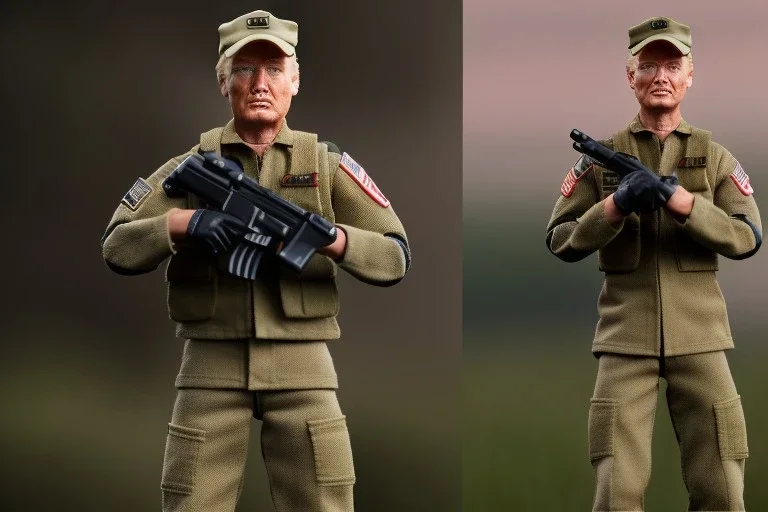 G.I. Joe toy doll soldier Donald Trump, gun,boots, berets, high definition, elbow, legs, hands, camo