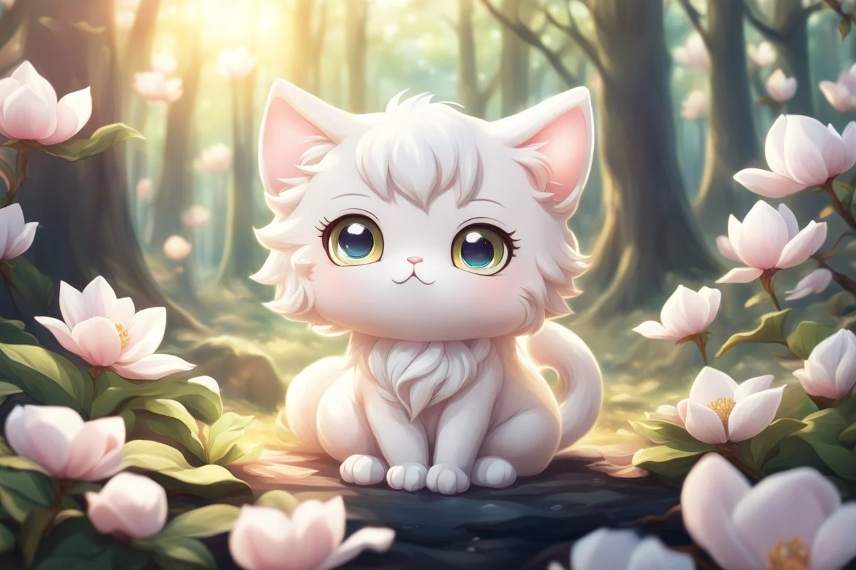 cute anime chibi cat in magnolia forest in sunshine Weight:1 heavenly sunshine beams divine bright soft focus holy in the clouds Weight:0.9