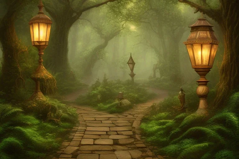 wooded forest stone lantern path