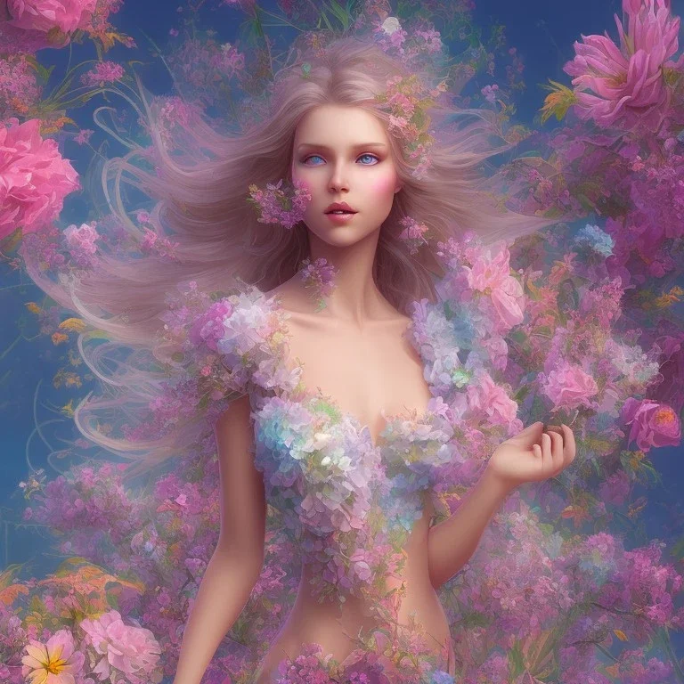 bright fairy in a flowery landscape synthwave,ultra high definition