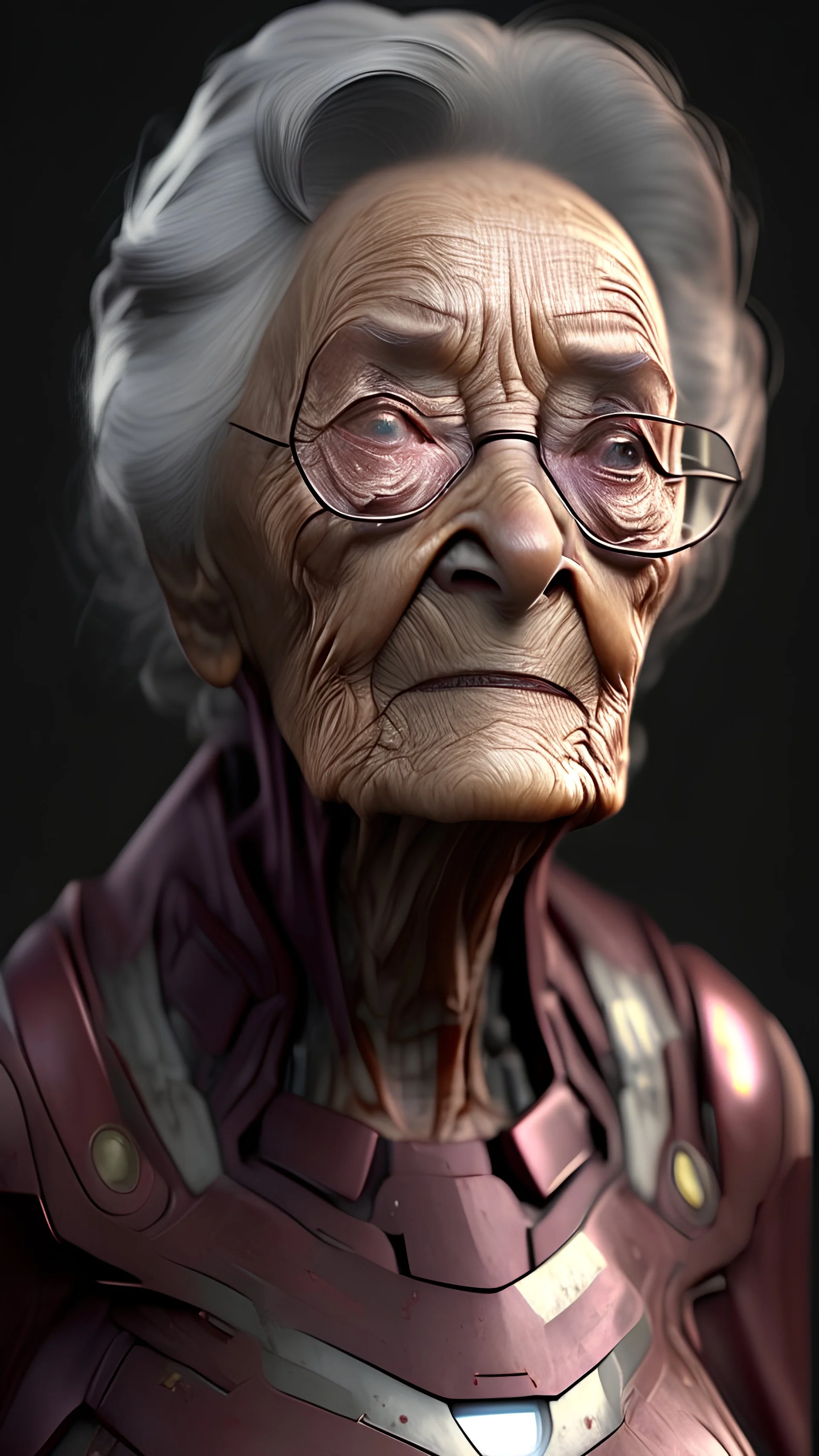 iron man become old woman, ultra realistic, 4k, ultra detail, full body