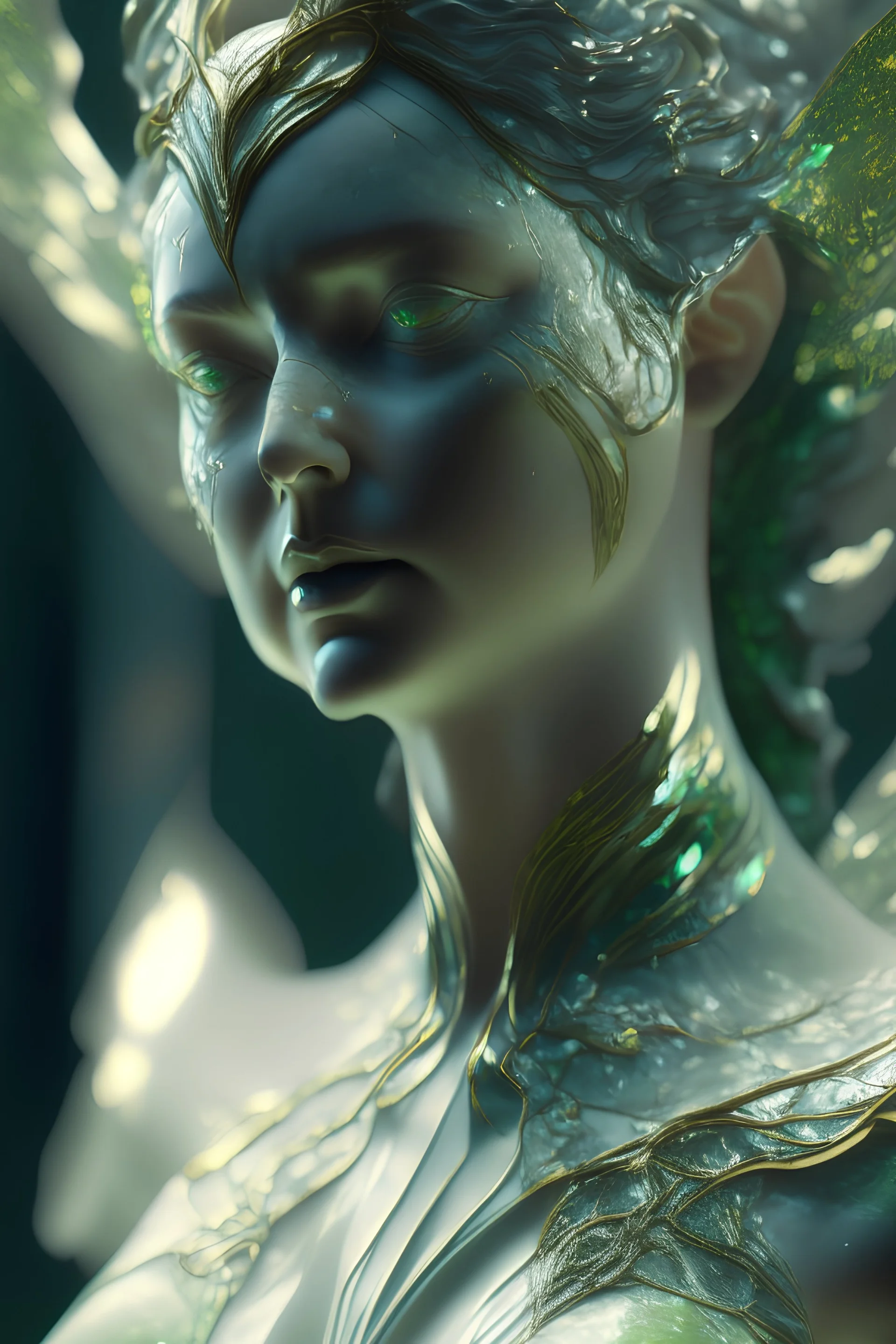 transparent olivine marble beauty queen Seraph, high detail, 8k, cinematic, depth of field, art