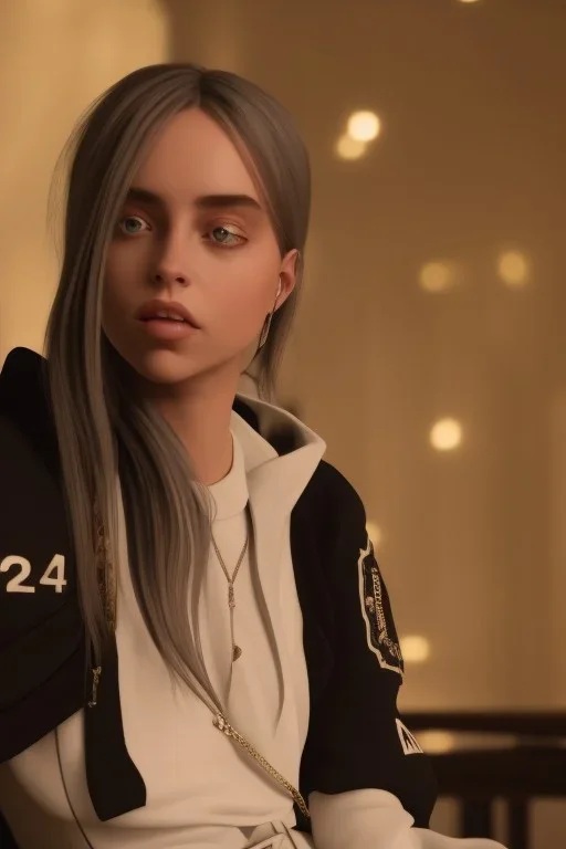 Billie Eilish, sitting on a chair, Black Short Dress, high detail, realistic, 8k