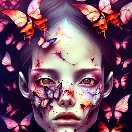  Bones, darkred tones,watercolor illustration by <agnes cecile> butterflies everywhere, skulls,