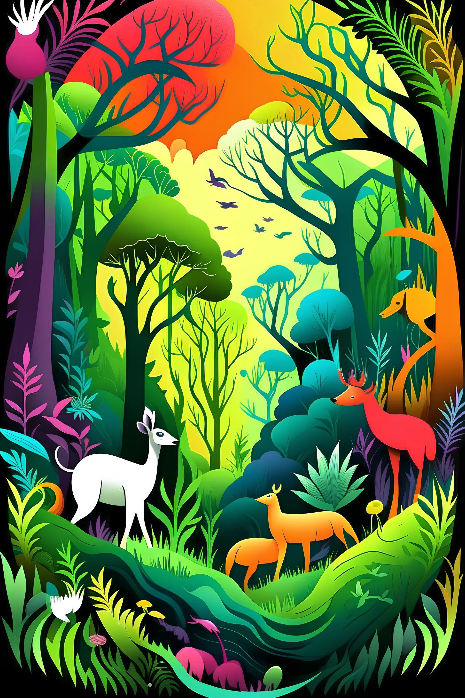 A colorful front cover book image of animal kingdom inside deep forest