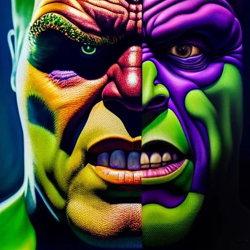 Ultra detailed fullbody Portrait in oil on canvas of The Mask merges with Hulk ,extremely detailed digital painting,extremely detailed face,crystal clear Big eyes, mystical colors ,perfectly centered image, perfect composition, rim light, beautiful lighting,masterpiece,8k, stunning scene, raytracing, anatomically correct, in the style of Wizyakuza and robert e howard and InHyuk Lee and Ohrai Noriyoshi and Simon Bisley.