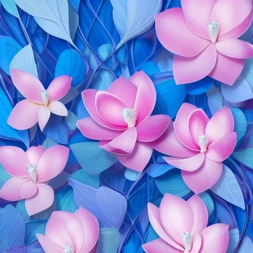 a magical crystal flower lys bougainvillier, pink and blue wisteriapink, magnolias pink,blue lake,sun,white swanns,pink vertical, blue lake,sharp, vines, candlelit, endor, ornate, elegant, highly detailed, artstation, concept art, smooth, sharp focus, illustration, 8k, splash art, wallpaper, key visual