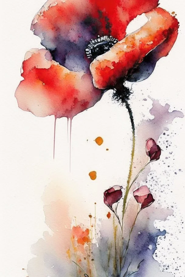 abstract watercolour poppy in the style of jean haines