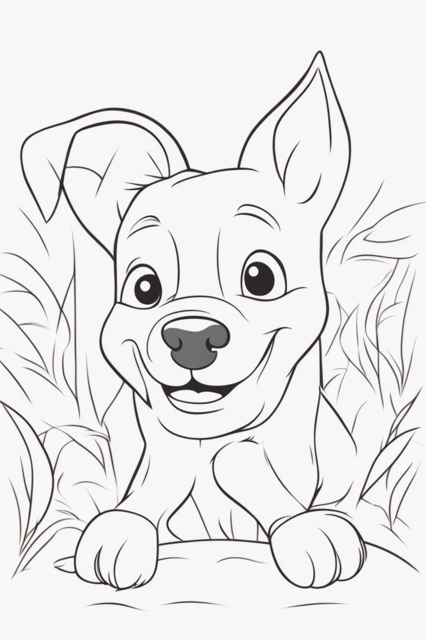 blank colouring book, white background, simple picture for toddlers, dog with one tail, disney and pixar style