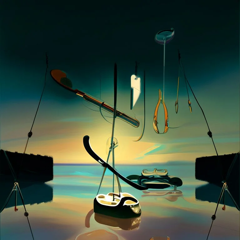 dusk landscape with lake,boat and human body, universe-like Soap Bubble,complex surgical instruments mixed with human body-like musical instruments,minimalism,Painting By Adrian Ghenie, Rene Magritte, Salvador Dali, Lucian Freud