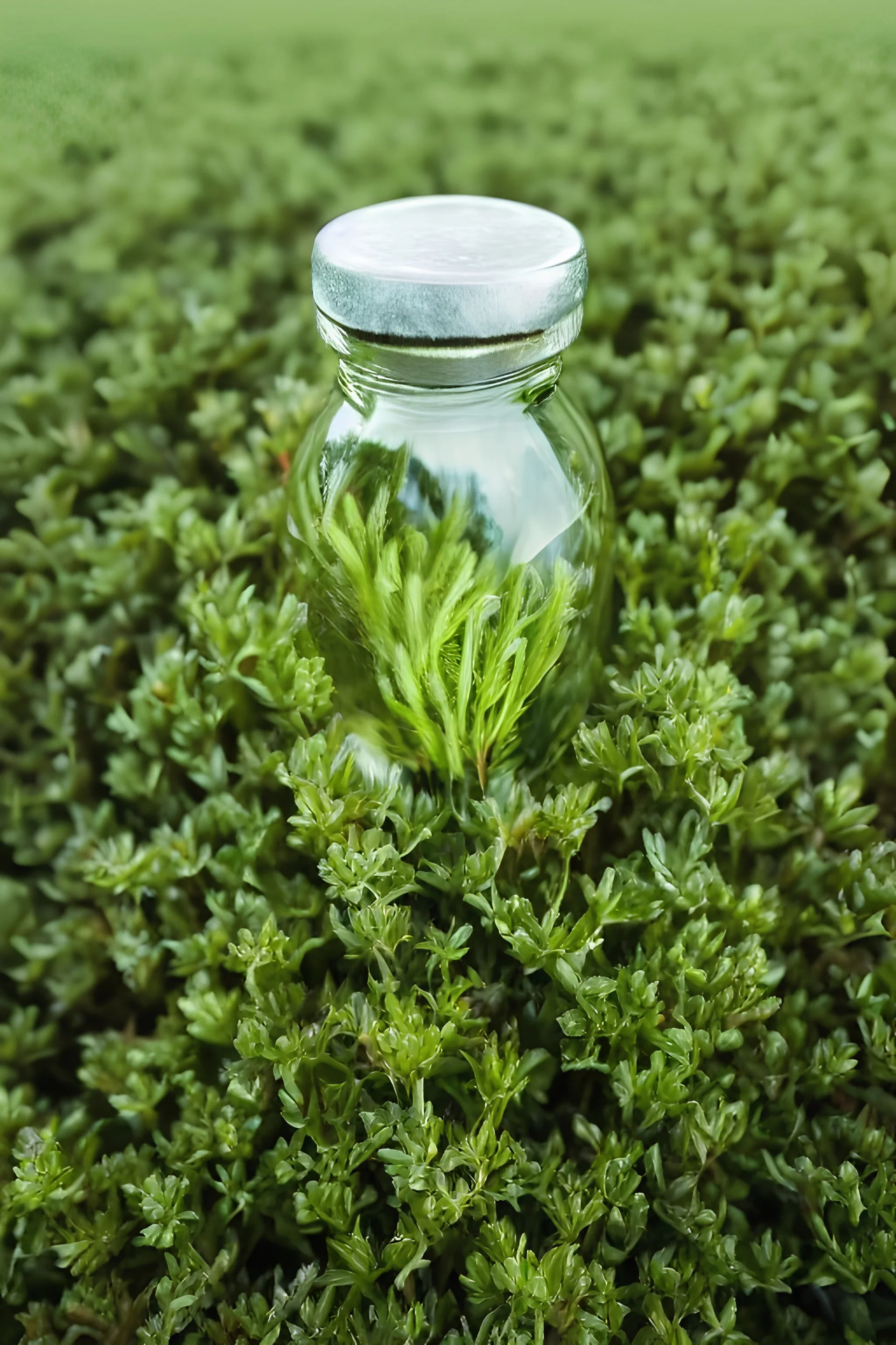 Thyme growing in a bottle beautiful landscape, realistic and natural, detailed full-color , nature, HD photography, Galen Rowell, David Muench, perfect composition, gloss, hyperrealism