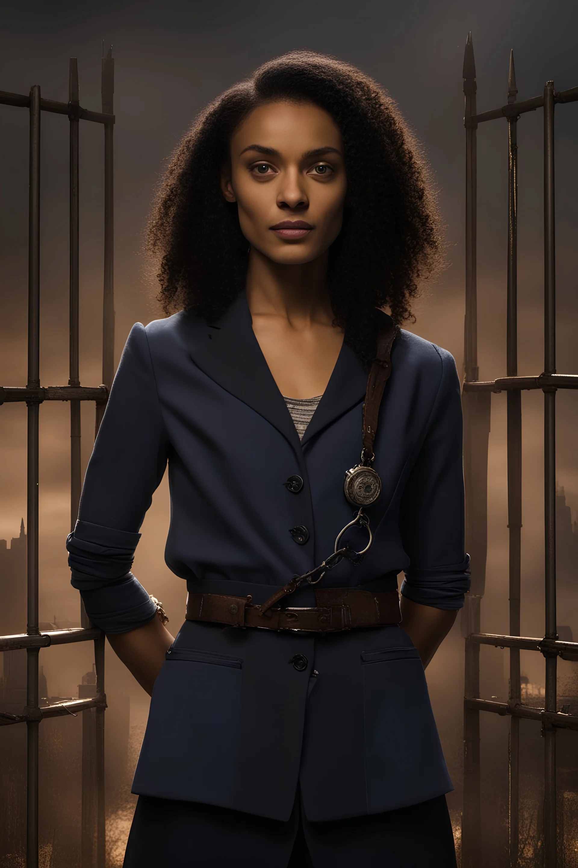 Maisie Richardson-Sellers as Matilda Harris, Doctor Who companion, placed in handcuffs.