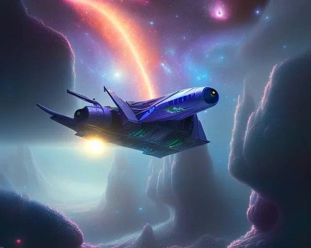 paint whimsical space train going through space galaxy stars nebula, high definition hyperdetailed train by Johan Grenier matte background landscape elemental mysterious colorful sci-fi