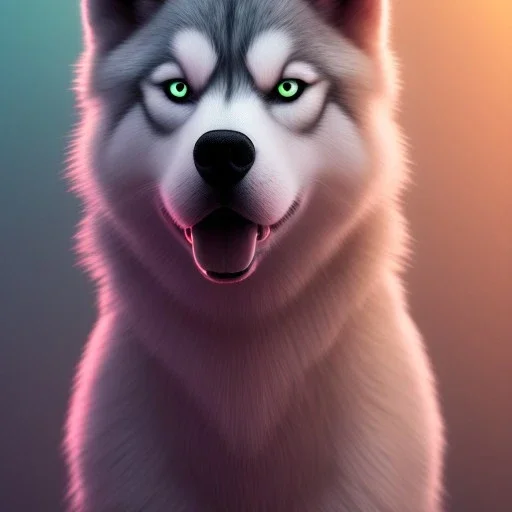 Husky, neon pink eyes, 8K, cinematic lighting, sharp focus, masterpiece, expert