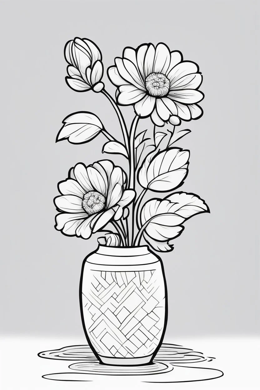 outline art for cute flower in vase coloring pages with which, White background. sketch style, clean line art, white background, no shadow and clear