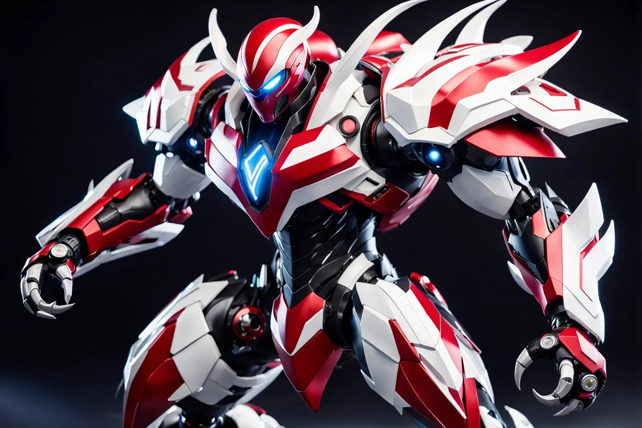 big venom robot with red and white color schemes, in the style of fairy academia, hard-edge style, agfa vista, dynamic pose, oshare kei, hurufiyya, rtx, close picture, intricate details, highly detailed, high details, detailed portrait, masterpiece,ultra detailed, ultra quality