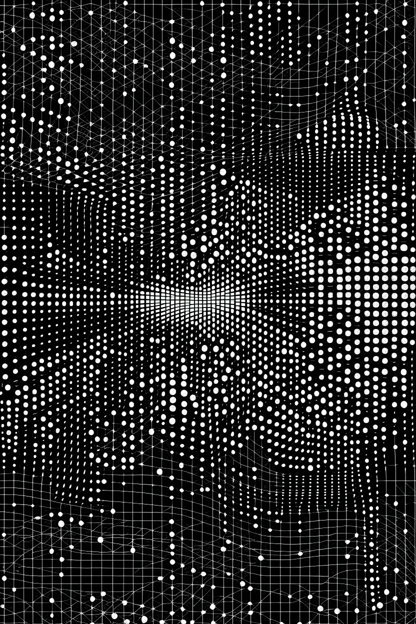 SQUARE GRID ABSTRACT LINES AND DOTS DANCING STYLE OF HIROKU OGAI