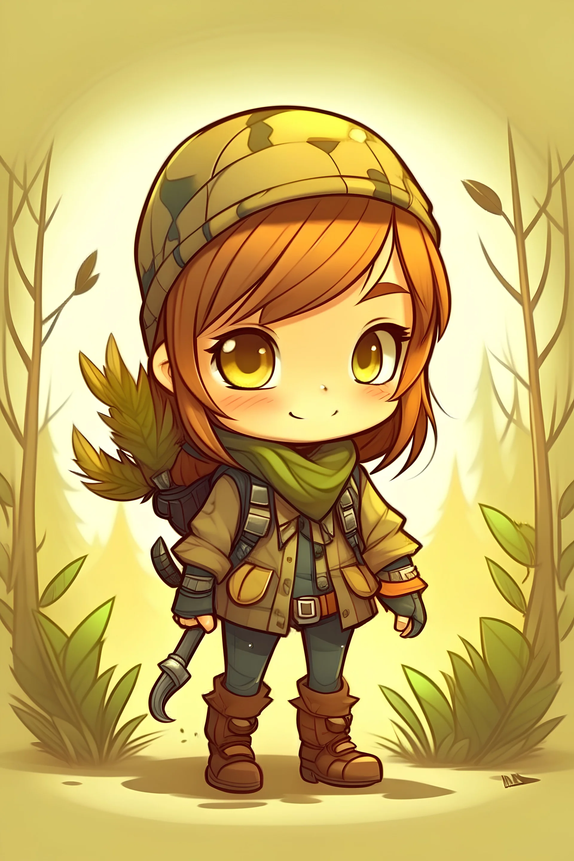 Cartoon pfp cute girl hand drawn forest hunter chibi, macro art