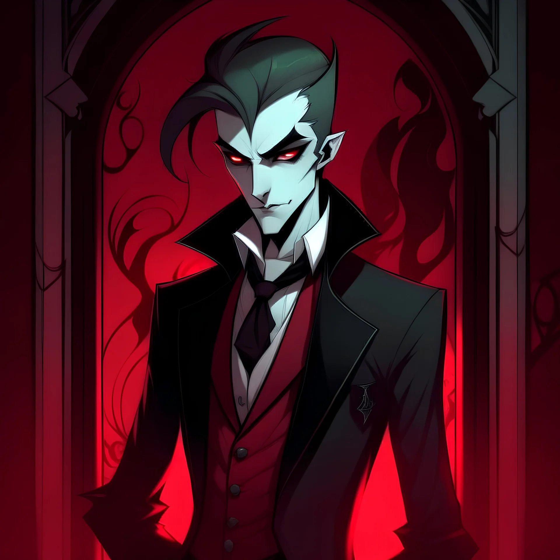 a vampire the masquerade character inspired by alistor from hazbin hotel