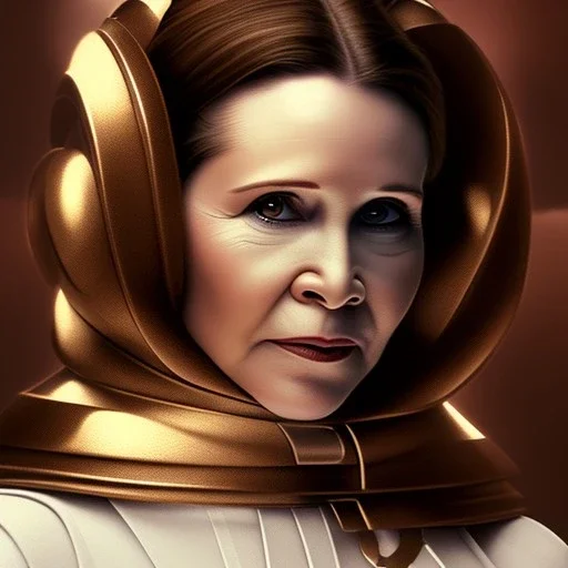 extremely detailed 8k hyperspace wallpaper,complete and photo realistic detailed head to waist stunning photo realistic portrait of carrie fisher as Princess Leia in star wars with photo realistic fine but luxurious hair, brown eyes, professional majestic photo realistic painting by Ed Blinkey, Atey Ghailan, by Jeremy Mann, Greg Manchess, Antonio Moro, trending on ArtStation, Intricate, High Detail, Sharp focus, dramatic, by greg rutkowski, realism, beautiful and detailed lighting,