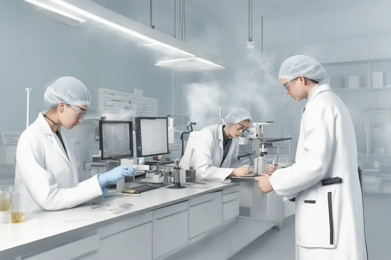 علماء يعملون في المختبر خلي الصوره واقعيه جدا