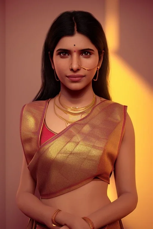 South Indian actress Samantha Ruth Prabhu, by Mahmoud Sai, Cartographic, Circuitry, Golden Hour, Closeup-View, 16k, Lumen Global Illumination, Diffraction Grading