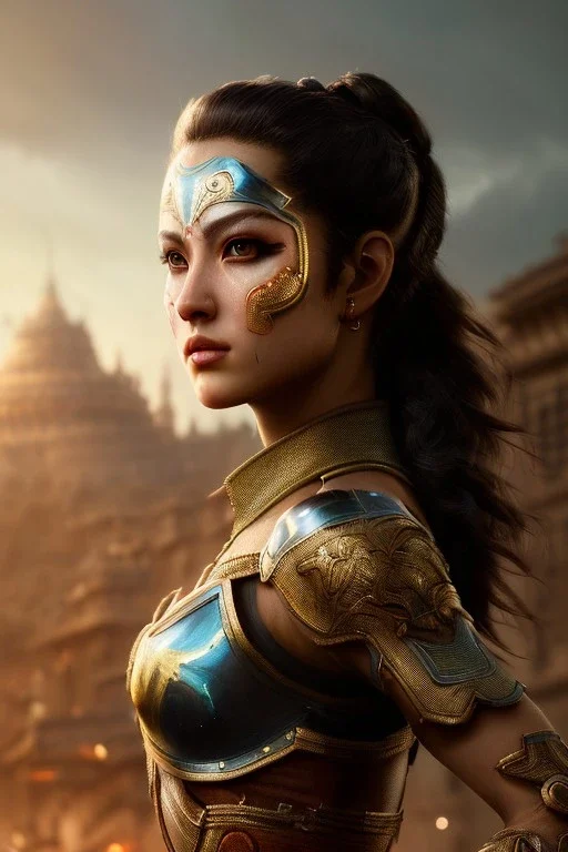 Warrior character, physically fit, facepaint, waist up portrait, intricate, oil on canvas, masterpiece, expert, insanely detailed, 4k resolution, retroanime style, cute big circular reflective eyes, cinematic smooth, intricate detail , soft smooth lighting, soft pastel colors, painted Renaissance style