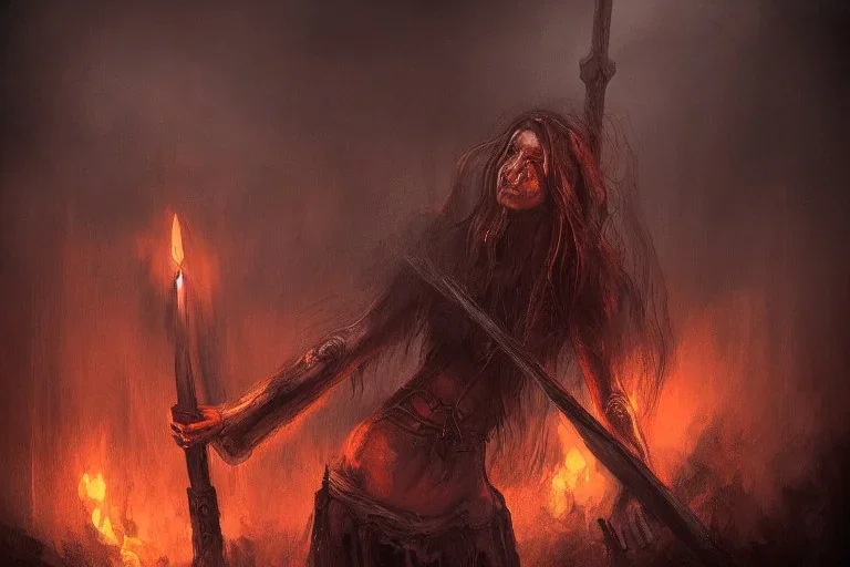 Church executioner, Fire theme art, Dark moody night atmosphere, 8K, high body details, anatomically perfect bod