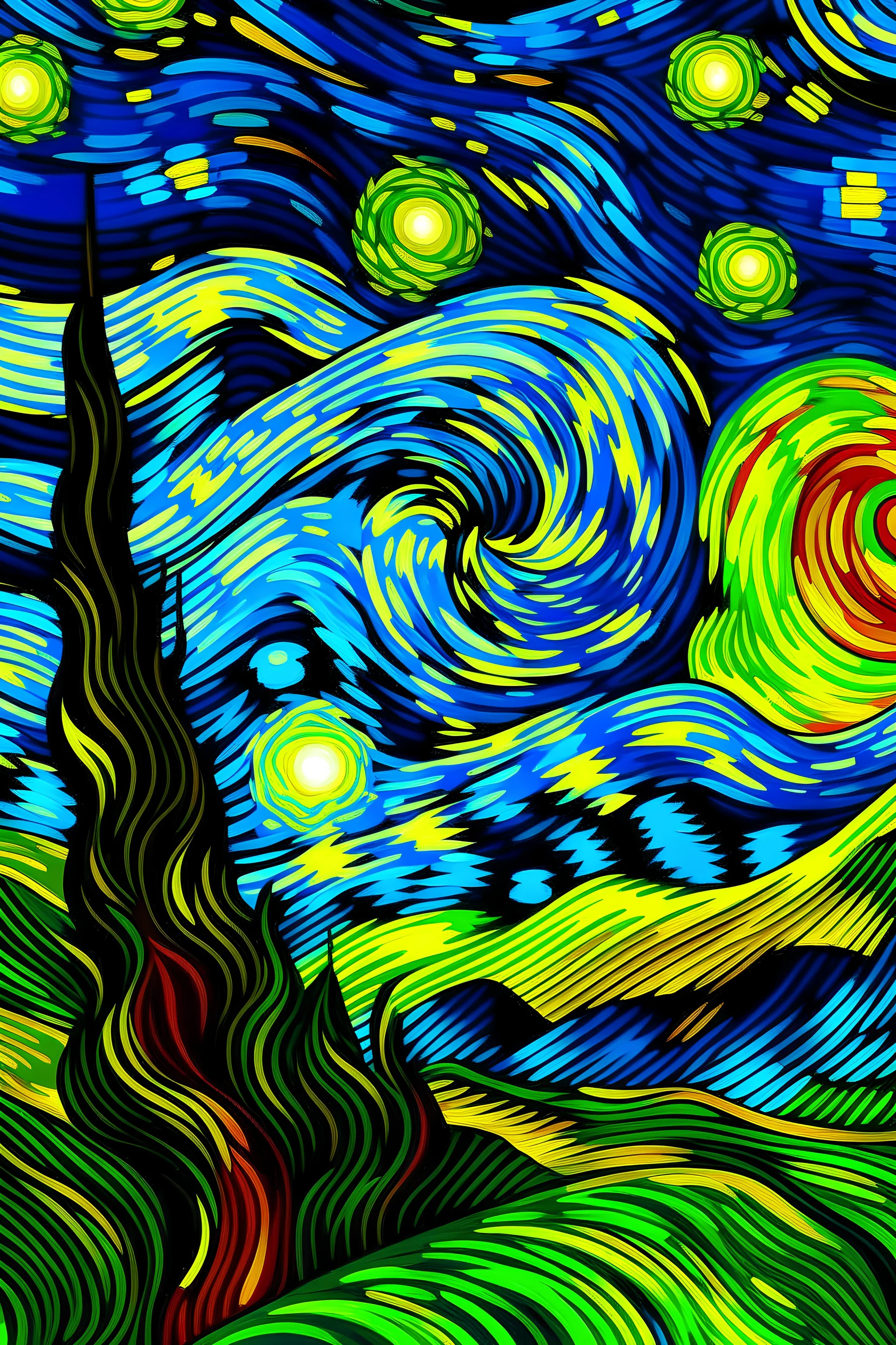 represents two flows: they have the same average flow, but different turbulent intensity. use as reference The Starry Night by van Gogh. create 1 image for each flow