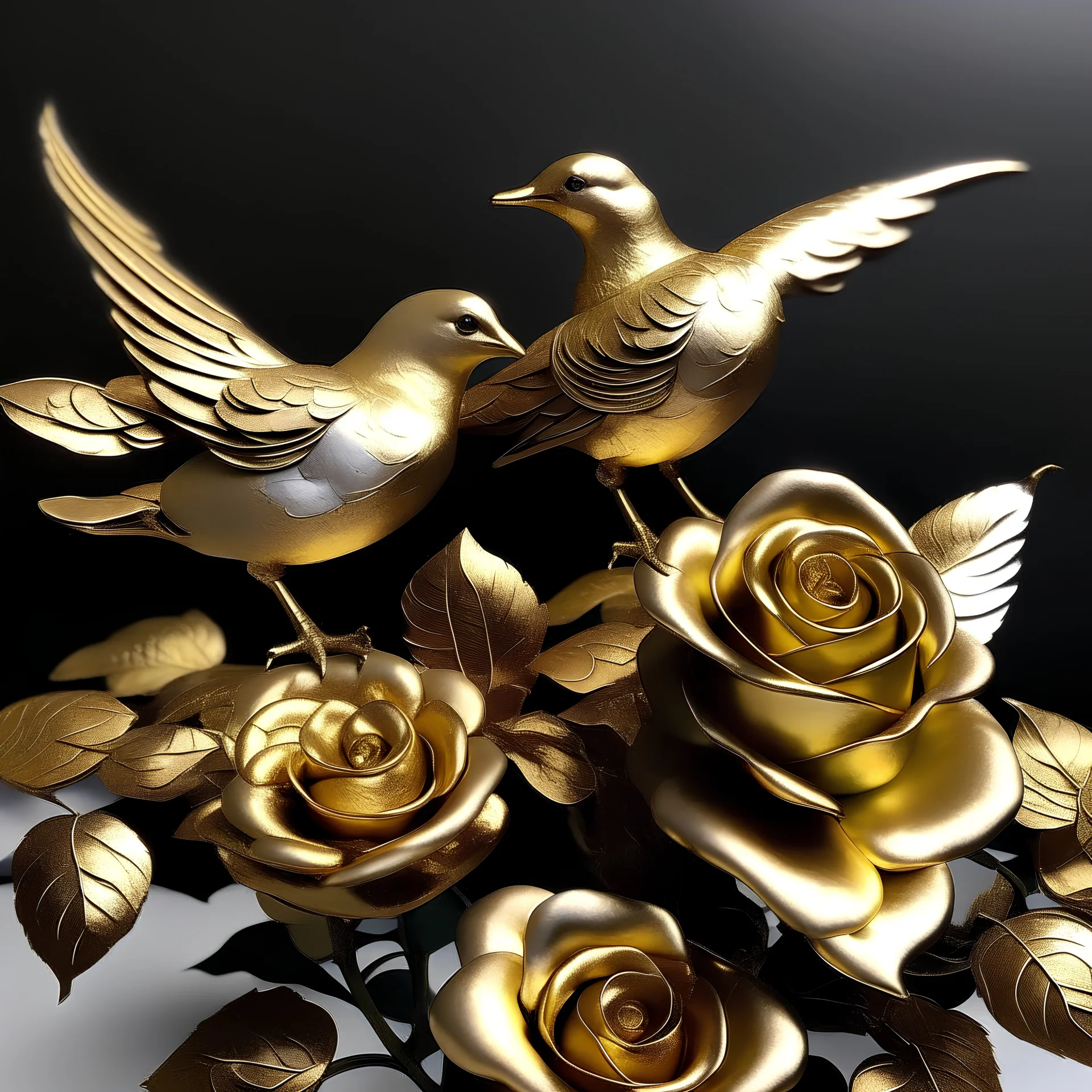 gold metallic roses and gold metallic dove